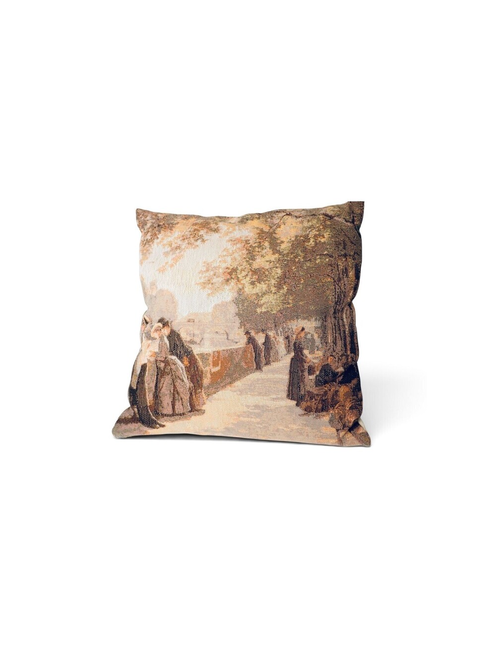Vintage Goblys France "Bank of the River Seine" Tapestry Pillow with Insert 18"